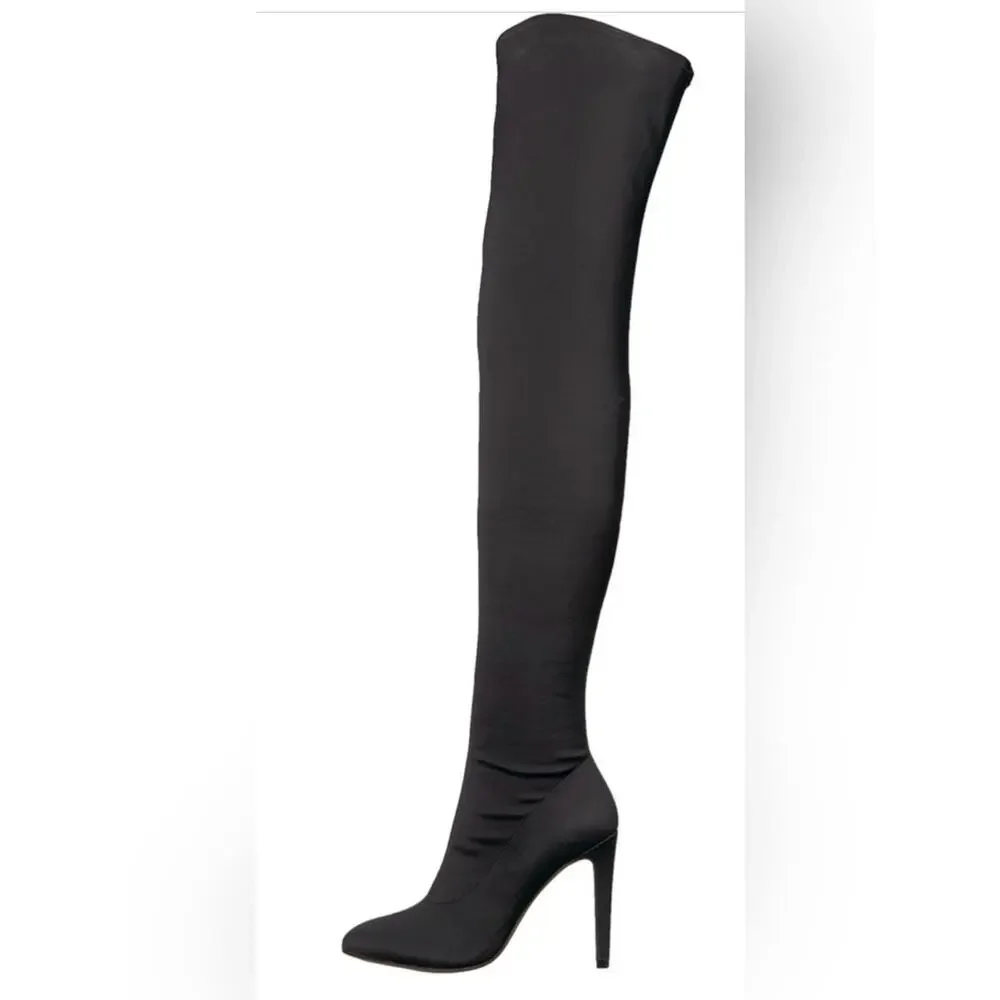 The Fix “Mia” Thigh High Sock Boots Black Stretch Stiletto Heel Size 9.5 NWB
